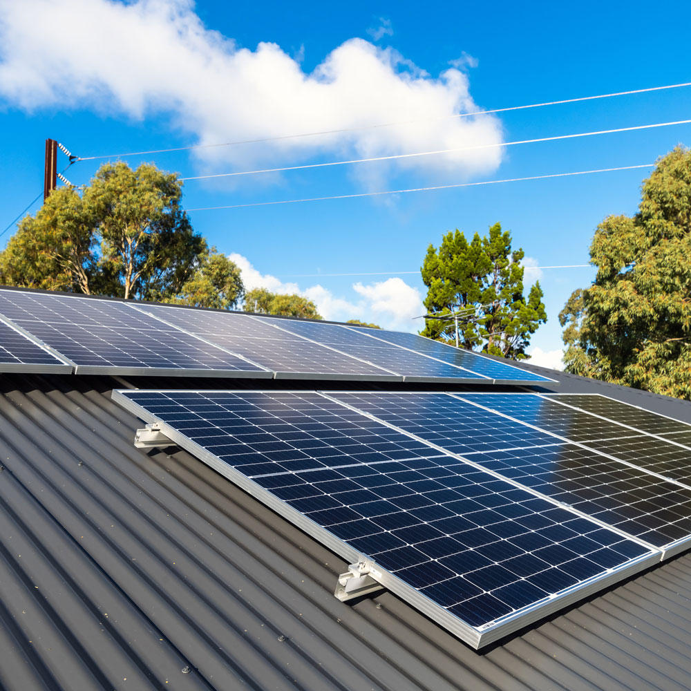 Solar Panels installed on a roof on a sunny day
